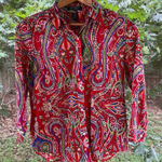Ralph Lauren Lauren Women's Vintage Red Paisley Button Down Top Size PM Photo 0