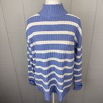 Loft  Blue White Striped Ribbed Turtleneck Sweater Long Sleeve Oversized Size XS Photo 1