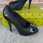 Gianni Bini  Black Heels Stiletto Platform peep toe buckle size 6 Photo 1