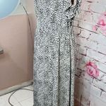 EXPRESS  Women's V-neck Ruffled Trim High Slit Maxi Dress Black/White Size XL Photo 3