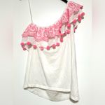 Lilly Pulitzer  Idara Resort White Pink Pom Pon One Shoulder Top Ruffle XL Photo 3