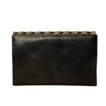 Kenneth Jay Lane Vintage  Crystal Enamel Accented Black Leather Clutch Handbag Photo 1