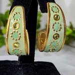 Boho Gold with Pastel Green Design Half Hoop Earrings New Photo 1