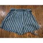 Loft Beach Women’s Linen Blend Striped Paper Bag Tie Waist Shorts White Blue XXS Photo 7