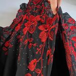 Jessica McClintock  Black Poncho with Red Floral Design Photo 2