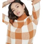 Callahan New  Gingham Plaid Pullover Mock Neck Sweater Orange Ivory Size Medium Photo 0