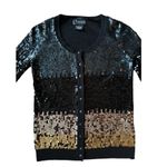 Bloomingdales C by cashmere mix sequenced cardigan black gold silver size small Photo 6