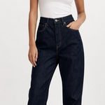 Uniqlo  Peg Top High Rise Relaxed Tapered Fit Dark Washed Jeans Womens‎ Size 25 Photo 0