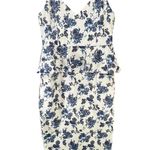 En Saison A Sight To See Peplum Midi Dress Womens L Navy Blue Floral Jacquard White Size L Photo 2