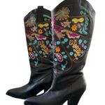 Black Vegan Leather western Cowgirl Boots Colorful Shaft Embroidery size 6.5 Photo 7