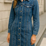 Gap  Denim Seamed Long Sleeve Button Front Dress Size S Photo 0