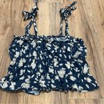 Saltwater Luxe Blouse Women's Medium Blue Floral Sleeveless Cropped Los Angeles Photo 5