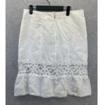 Rebecca Taylor  Women's Tulip Skirt Solid White Linen Size 10 Crochet Hem Lined Photo 1