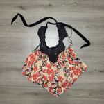 Free People Black Crochet Lace Floral Print Halter Top Blouse Multicolor Size XS Photo 3