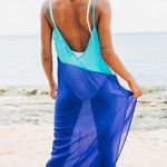 Lulus Turquoise & Blue Colorblock Sheer Breezy Maxi Cover Up Dress Photo 0