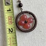 Vintage Red Agate/Wood Western Aztec Dangle Flower Round Earrings Wire Wrapped Pink Photo 5