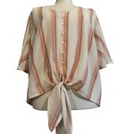 Lush Clothing 🩵🩵Lush Cream/Mauve Striped Blouse, tie front with buttons- SZ L🩵🩵 Photo 2