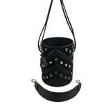 SALAR Italian Leather Studed Bucket Handbag Black Boho Luxury Rare Made In Italy Photo 3
