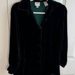 Jacqueline Ferrar  hunter green velvet long sleeve button up size small Photo 0