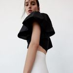 ZARA  Womens Ruffled Crop Top Statement Short Sleeve Ruched Black M Photo 4