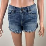 Eunina Francesca's Mid Rise 3” Fray Hem Denim Jeans Shorts Medium Wash Size 27 Photo 2