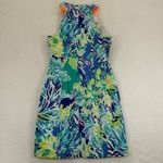 Lilly Pulitzer  Pearl‎ Shift Dress Size 00 Blue Green Floral Cotton Sleeveless Photo 8