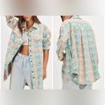 Free People NWT  We the Free Wonderland Fog Jacquard Shirt - blue combo - small Photo 1