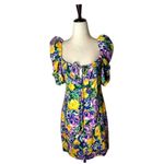ZARA  Dress Women Medium Purple Yellow‎ Floral Balloon Sleeve Corset Style Mini Photo 1