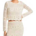 AQUA Beige Crochet Lace Crop Top Long Sleeve Crew Neck Women's XS Photo 0