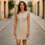 Calvin Klein  Sheath Midi Dress Size 10 – Beige White Ombre Elegance Photo 7