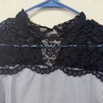 ZARA  Blue and White Striped Navy Lace Tie Front Blouse Size Medium EUC Photo 1