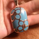 Blue Turquoise Stainless Steel Floral Design Pendant Necklace Photo 6