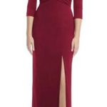 After Six Burgundy Red Vneck Crepe Sleeve Slit Front Bridesmaid Dress Size XXS Photo 0