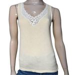Manufat Women’s Size 4 L Ivory Cream White Lace Trim Wool Silk Blend Tank Top Size L Photo 0