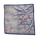 Vintage Signed Asian Floral Handkerchief Hankie Paris Red Blue Scalloped Edge Photo 0