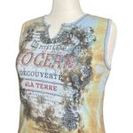 Vintage Y2K Blue Tan Rhinestone Graphic Tank 100% Cotton. Large. Western Artsy Photo 6