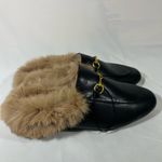 ARQA LEATHER MULES W/FUR WOMEN SLIP ON LOAFER GOLD BUCKLE BLACK EU 40 Sz 9 NEW Photo 2