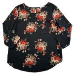 Le lis Black Floral Blouse Top Womens Size Large Pocket Round Neck 3/4 Sleeve Photo 0