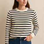 Label of Graded Goods  stripe crewneck sweater black cream cotton blend size S Photo 0