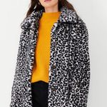 Ann Taylor  Great Black Leopard Print Faux Fur Coat Jacket Outerwear Fall Winter Photo 2