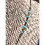 Lane Bryant  antique gold long necklace peach plastic pendant blue turquoise bead Photo 2