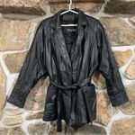 wilson's leather Vintage Black Leather Wilson Leather Jacket w/ Leather Tie Belt Photo 2