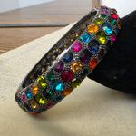 Vintage Oxidized Silver Multi Color Crystal Clamper Hinge Bangle Bracelet Photo 3