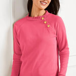Talbots Pink Ruffle Neck Sweatshirt L 100% Cotton Button Detail Preppy Cozy Chic Photo 0