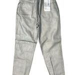 Vintage 80s Silver Genuine Leather High Waist Tapered Pants Lined Size 8 NEW Tag Photo 0