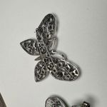 Rhinestone Butterfly Insect Brooch Pin Lot Of 2 Silver Tone 1 Green & 1 Pink Gold Photo 8