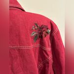 D & Co Red Denim Floral Print 3 Button Jacket. 2 Small Front Pockets Sz 3X. Photo 8