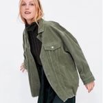 ZARA  Corduroy Olive Army Green Button Up Shacket Photo 0