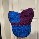 Handmade Crochet Cat Animal Ear Beanie Hat Cozy Ribbed Brim Stretch Winter Hat Photo 2