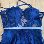NWOT Navy Blue 3D Floral Appliqué Sheer Panel Gown Size Small Photo 5